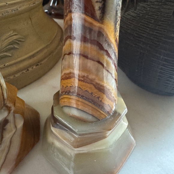 Vintage Caramel Slag Marble Candlestick Holders – Set of 2 - Picture 5 of 7